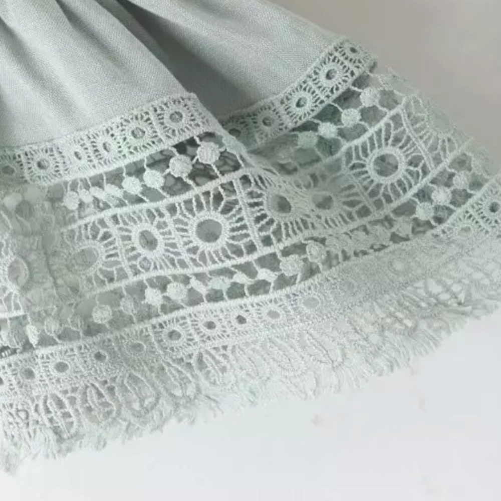 Crochet Fringe Bell Sleeve Boho Gypsy Dress Mint - Picture 9 of 12